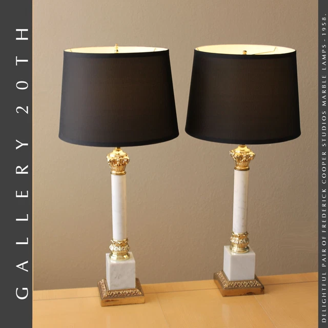 PAIR FREDERICK COOPER COLUMN MARBLE LAMPS! MID CENTURY MODERN ATOMIC AGE 50s 60s