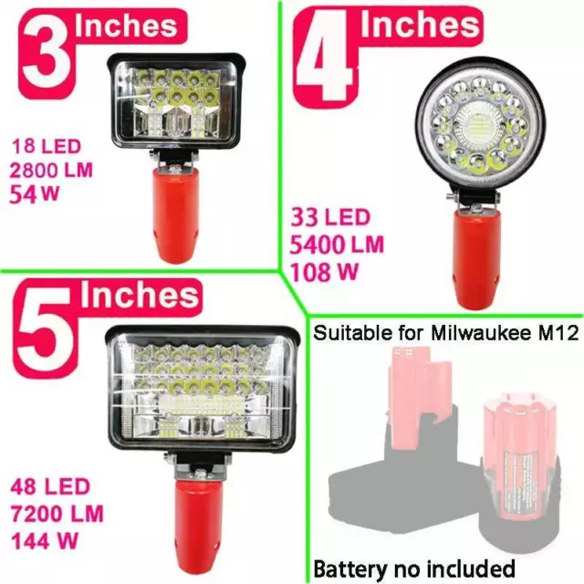 Torcia LED 3/4/5" lampada da lavoro per faretto Milwaukee M12 12V luce MU