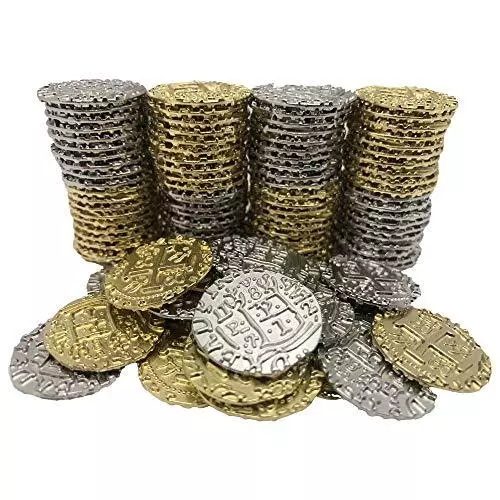 Metal Pirate Coins - Silver and Gold Treasure Coin Set - Replica Spanish