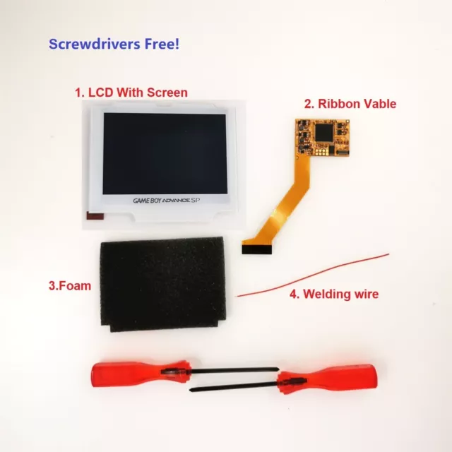 White Lens V2 IPS Backlight Backlit LCD Screen Kit For Game Boy Advance GBA SP