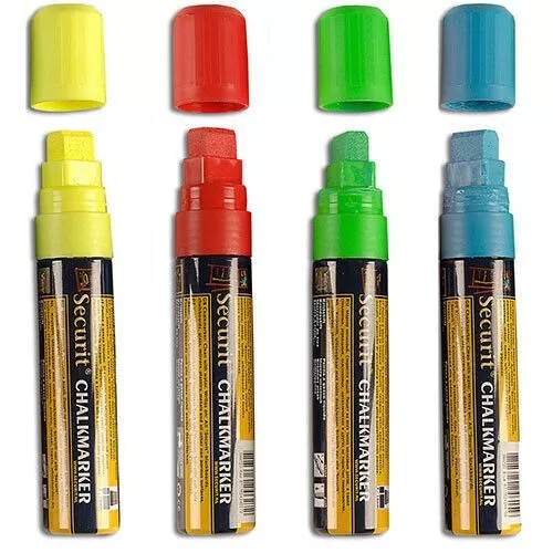 USED 4 Big Tip Wet Erase Markers in Blue, Red, Green and Yellow (4H)