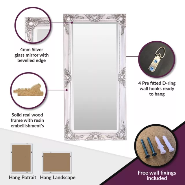 Select Mirrors Haywood Wall Mirror - French Style Bedroom - 50x100cm- Chic White 3