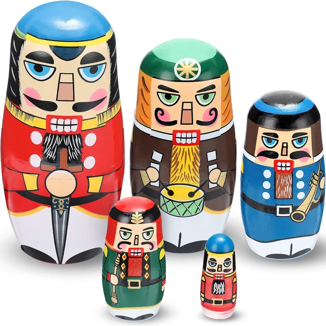 Christmas Nesting Dolls Russian Matryoshka Dolls Wooden Handmade Nutcracker On