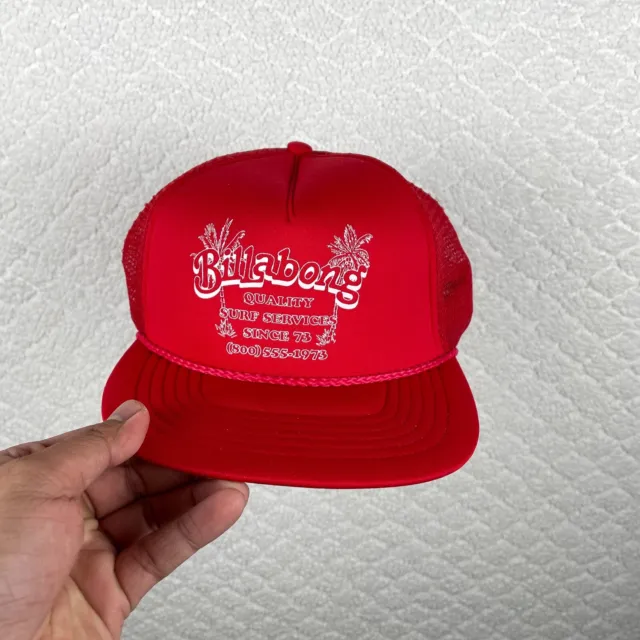 Vintage 90s Billabong Surf Trucker Snapback Hat Cap Mens One Size Red Colorful