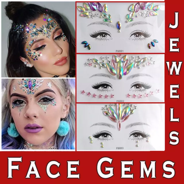Face Gems Stick on 3D Jewels Festival Body Glitter Crystals Rhinestones Eye  UK