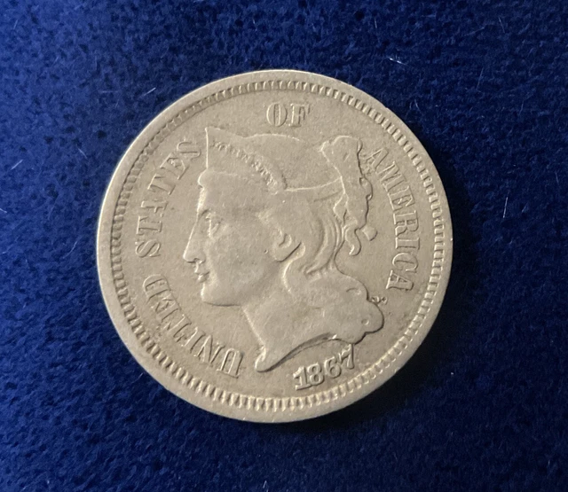 1867 Three Cent Nickel 3c Piece Coin F Grade
