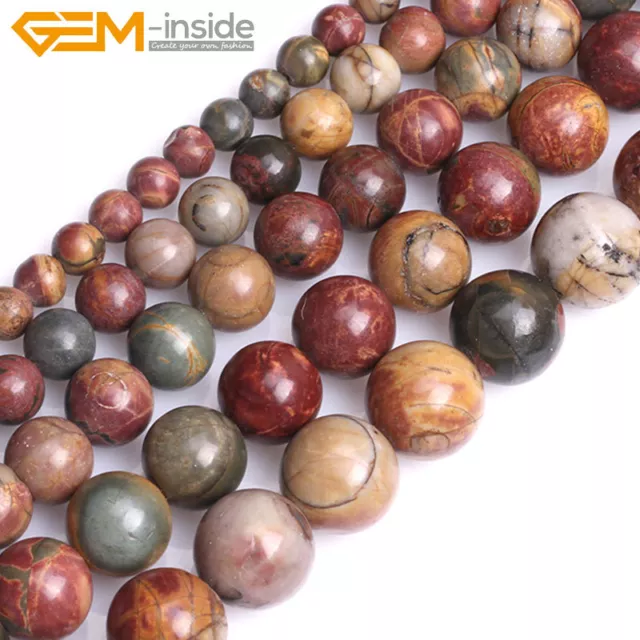 Natural Gemstone Picasso Jasper Round Loose Beads For Jewellery Making 15" UK