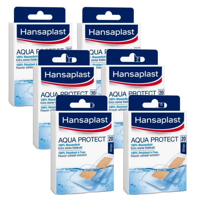 6x 20 Hansaplast Aqua Protect Strips 100% Wasserdicht Extra starke Klebekraft