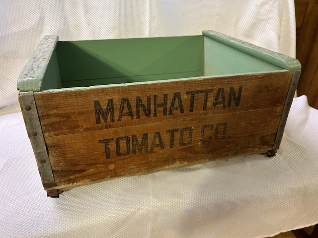 Very Rare Antique MANHATTAN TOMATO CO Large Wood Crate New York