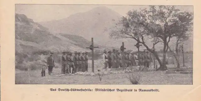 Deutsch-Südwestafrika DSWA Militär Ramansdrift Begräbnis Foto Zeitung von 1911