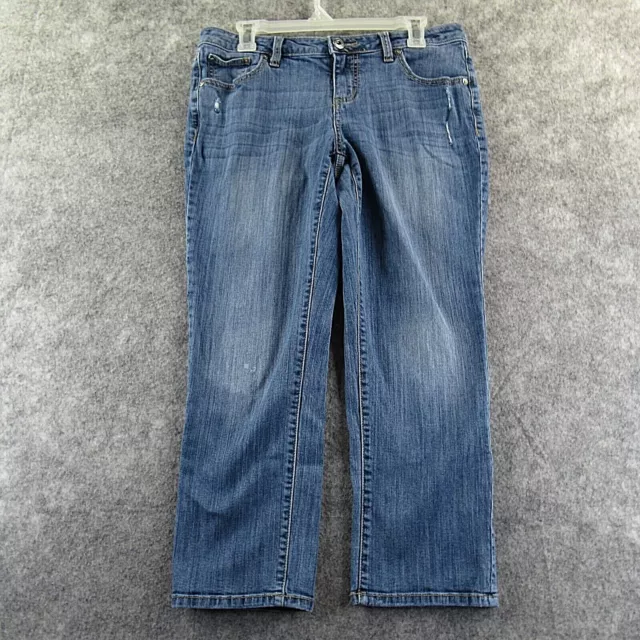 Apt 9 Womens Jeans 10 Blue Denim Modern Fit Straight Leg Cropped Distressed