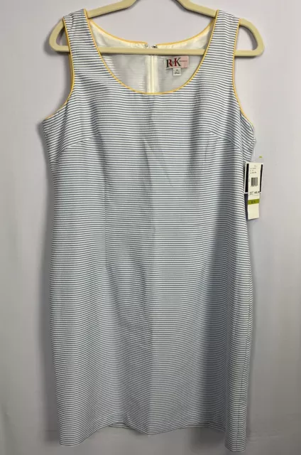 R&K Originals Seersucker Shift Dress Womens Size 14 Blue White Stripes