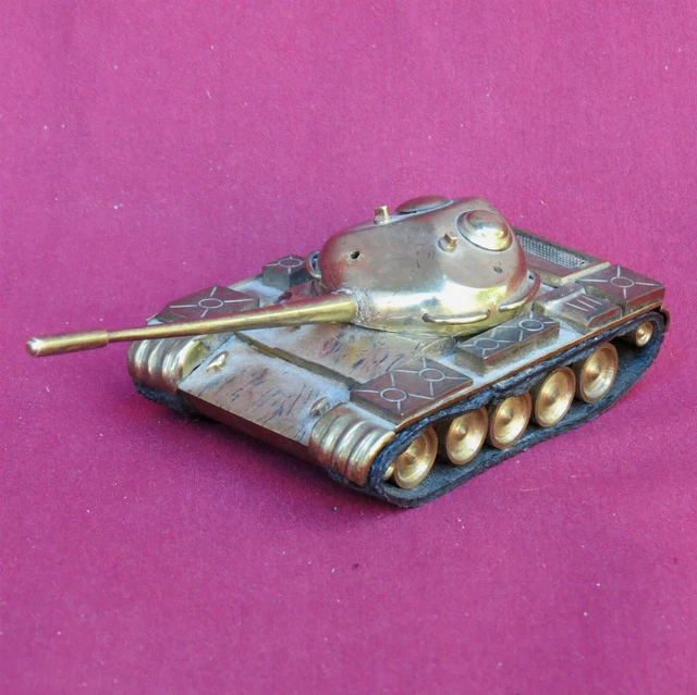 Old Big TANK T-54 USSR Brass Desktop MODEL Vintage Handmade /Soviet Officer Gift