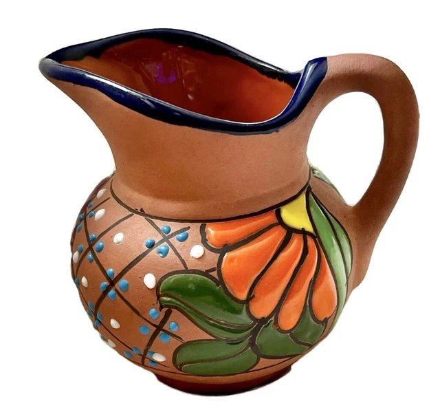 Telavera Pitcher Large Creamer Red Ware Mexican Pottery Terracotta Folk Art VTG