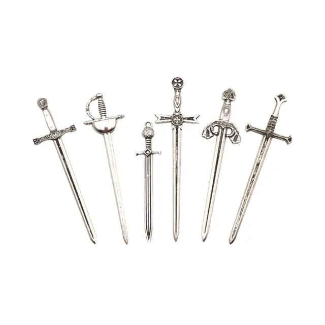 Breloques épée de chevalier miniatures, 6 pièces, breloques antiques