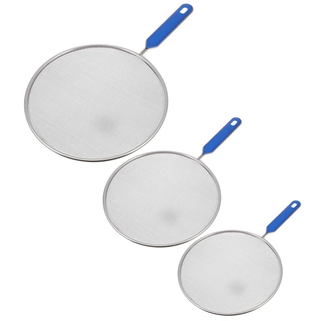 3 piezas Tapa de aceite tamizadora de harina Protector contra salpicaduras de aceite de acero inoxidable