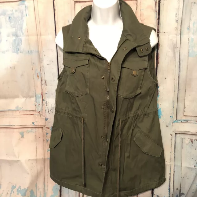 PLEIONE Womens Sz Small COTTON TWILL UTILITY Army Green CARGO MILITARY VEST