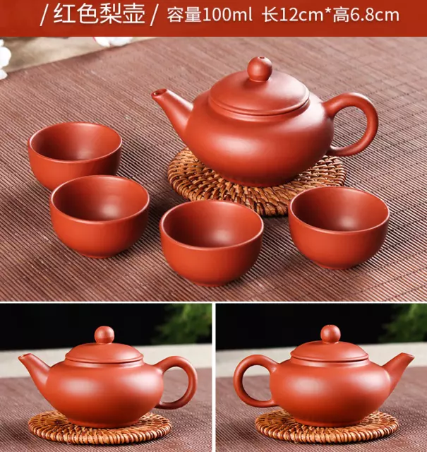 Amazing A Set Purple Clay Manual Sculpture Red Pear Shaped Teapot Cups R21