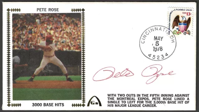 Pete Rose Signed 3000 Hits Gateway Stamp Cachet Cincinnati Reds