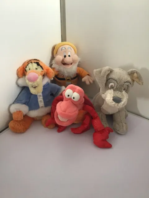 Disney Store Sebastian, Tigger, Happy and Scamps Soft Toys- Very Good Condition