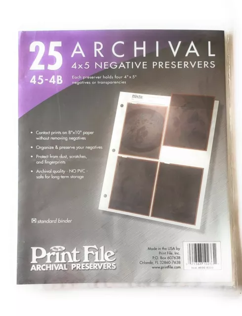 Archival Negative Pages Holds Four 4 x 5 Inches Negatives or Transparencies, ...