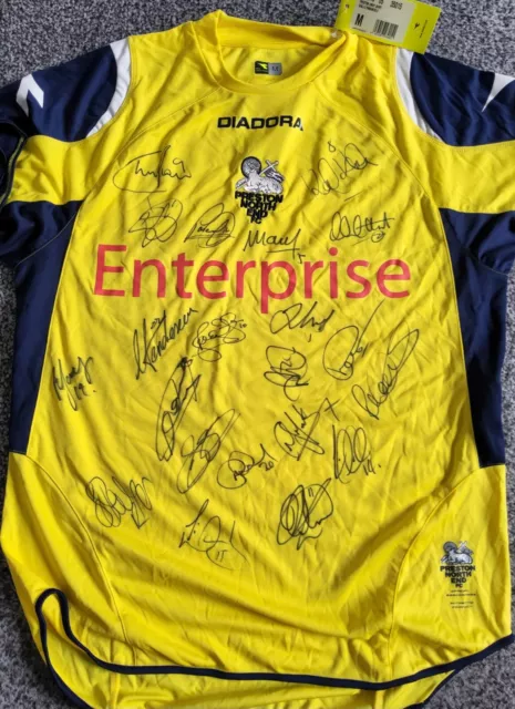 Preston north end fc yellow Diadora fully signed away shirt size M with tags.