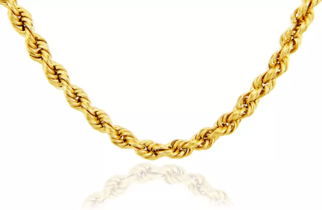 Chain Gold 10k Rope Yellow Necklace Diamond Cut Pendant Solid 3mm Real Gold 10K