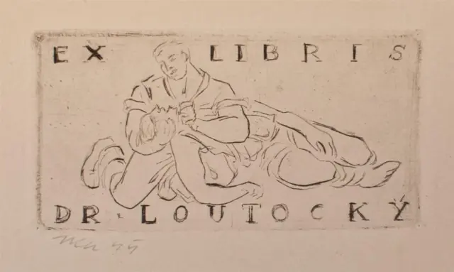Jiri Jaska Ex Libris Loutocky Postwar signiert Radierung 1945