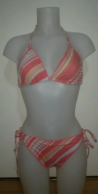 Gorgous pink striped MATALAN halterneck bikini top bottom set size 12