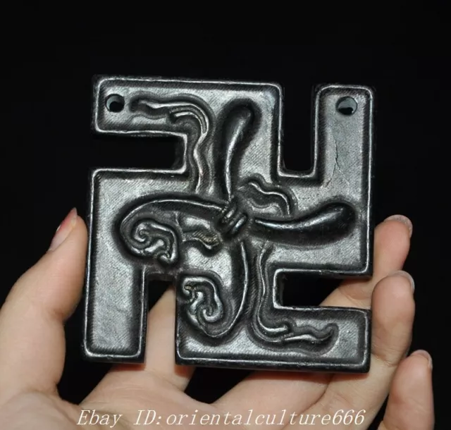 3'' China Hongshan Culture meteorite iron Feng Shui "swastika" amulet pendant 3'' China Hongshan Culture meteorite iron Feng Shui "swastika" amulet pendant
