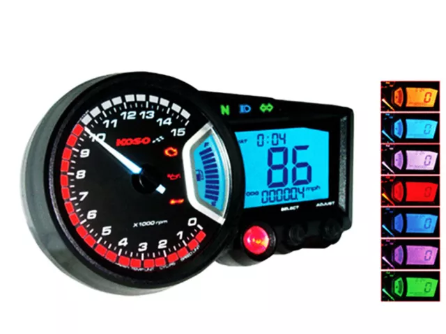 Koso RX2 Cockpit Tachometer Drehzahlmesser GP Style Tankanzeige Thermometer