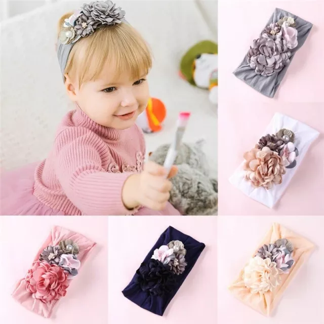 Handmade 3D flower  Bows Headband Baby Kids Elastic Knot Hair Band Head Wrap