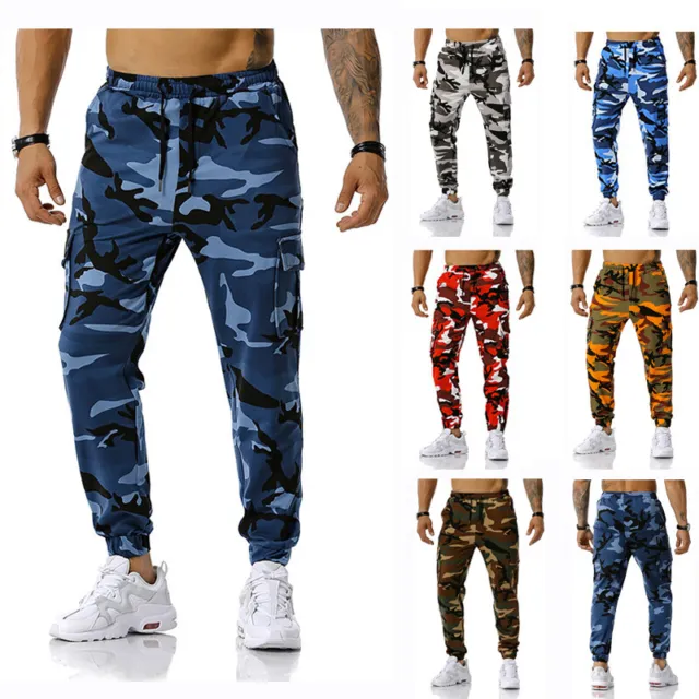 Mens Elasticated Waist Cargo Pants Trousers Military Camo Combat Jogger Pants