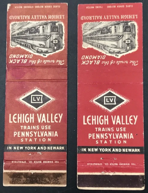 2 Diff VTG Lehigh Valley Railroad Pennsylvania Station Matchbook Covers LV