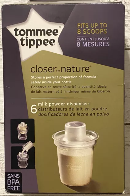 New Tommee Tippee Closer To Nature Milk Powder 6 Dispensers Fits 8 Scoops