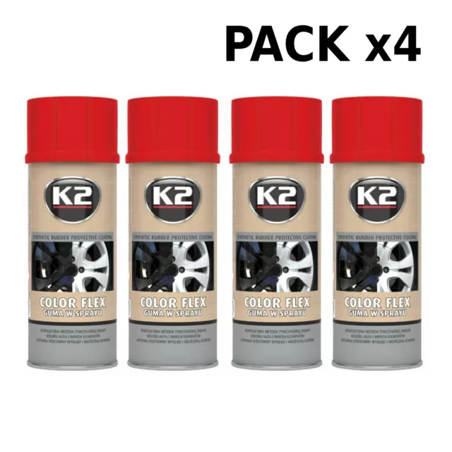 Pintura  Vinilo Liquido Para Llantas Spray Rojo Pack x4, K2 Color Flex 400 ml