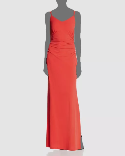 New $390 Laundry BY Shelli Segal Women Red V-Neck Sleeveless Ruched Gown Size 10