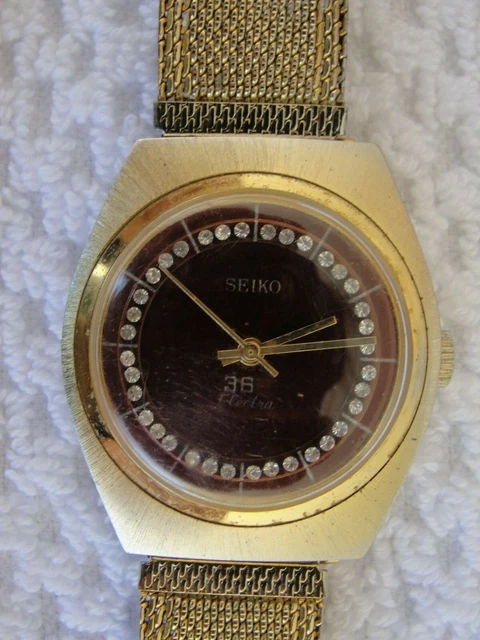 Vintage Seiko Gold Plated Rhinestone Electra 360 Mens Watch