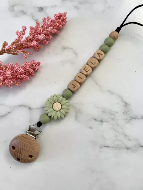 Personalised Dummy Clip Silicone Wooden Dummy Chain Pacifier Chain Newborn Gift 3