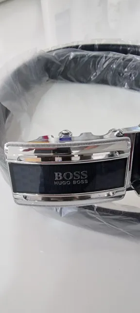 Hugo Boss Unisex Gürtel Schwarz Automatikschnalle Ledergürtel 115cm 3cm  Kürzbar