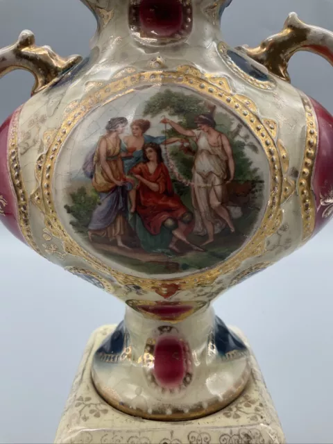 Antike Handbemalte Porzellansockel Urnenvase Königlich Vienna 4