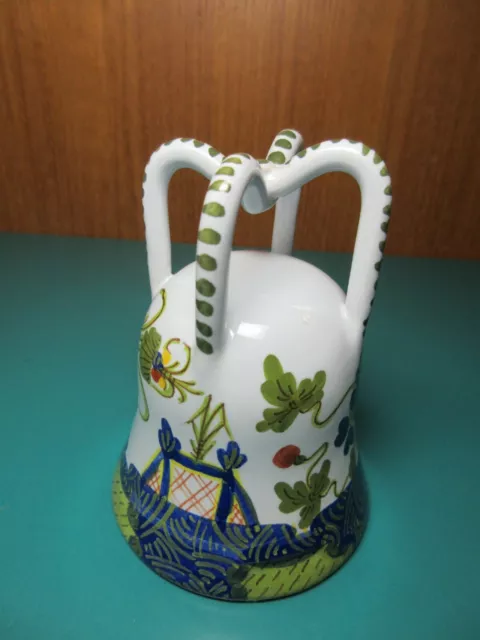 4" Hand Painted Bell Floral Design Made Italy Ceramic Majolica Unusual