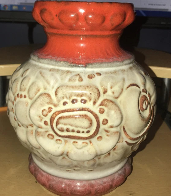 Schöne Westdeutsche Glühbirnenstil Keramikvase Kunst Keramik Orange Blumen Design