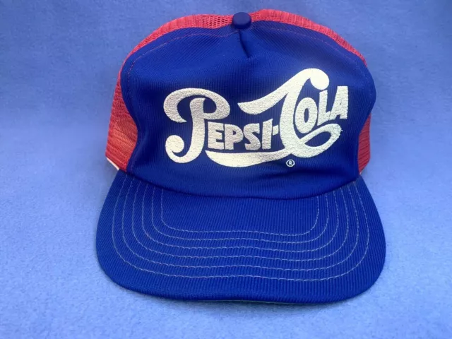 Rare Vintage Pepsi-Cola Mesh Snapback Trucker Hat Cap Red White Blue Made in USA