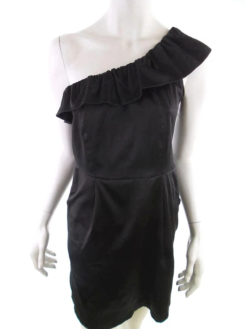 QED London T. M Noir Robe de bal de soirée Sans manches Poches Coton Une épaule