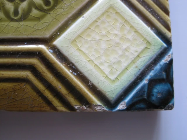 Antique Victorian Mintons 6" Sq.  Moulded & Majolica Glazed Aesthetic Tile 2