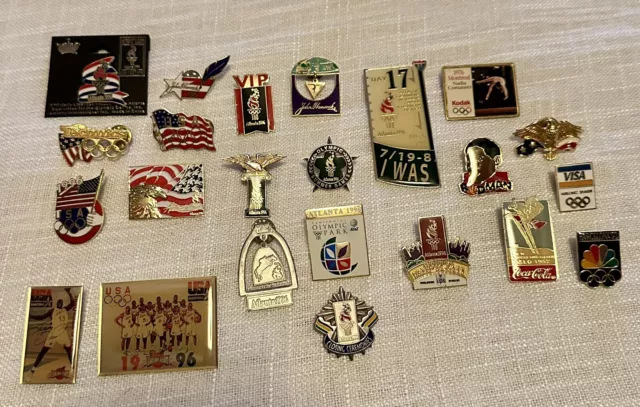 Vintage Lot of 15 Atlanta 1996 Olympic Pins + 8 Random Oslo Barcelona Montreal