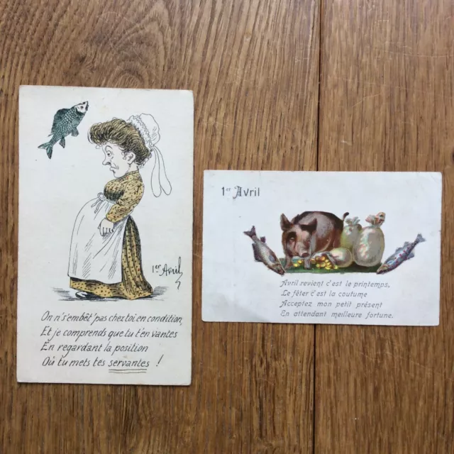 2 Petites Cartolina Fantasia 1er Avril Chromo Découpis - Antico Piccolo Cards