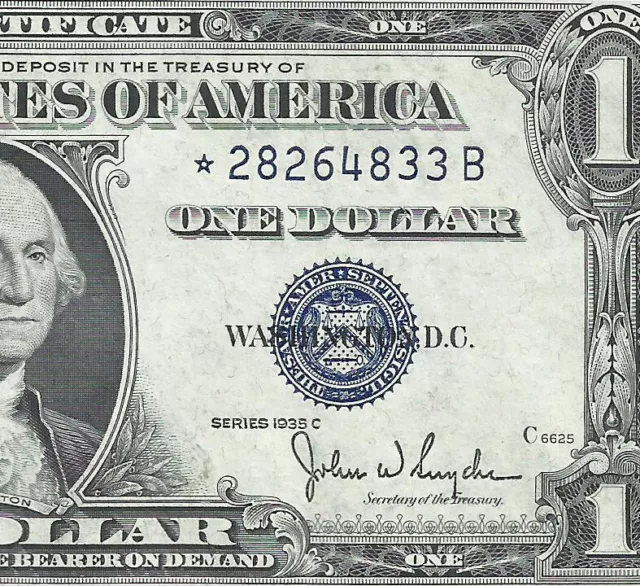 1935C $1 BLUE Seal **STAR** SILVER Certificate CRISP AU-UNC! Old US Paper Money!