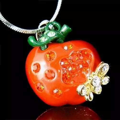 3D Juicy Hot Red ~APPLE bumble bee~ made with Swarovski Crystal beetle Necklace